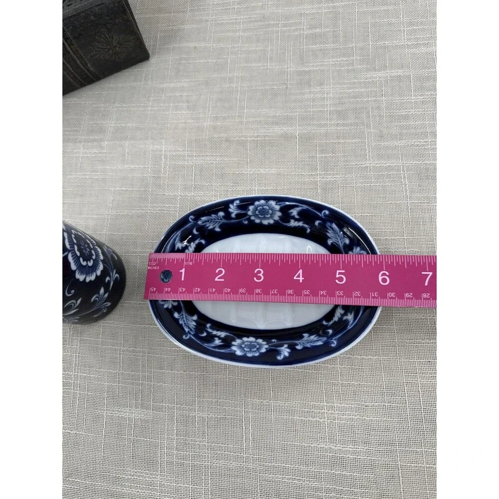 Pier 1 Imports Mandarin Cobalt Blue & White Soap Dish and Cup Toothbrush Holder